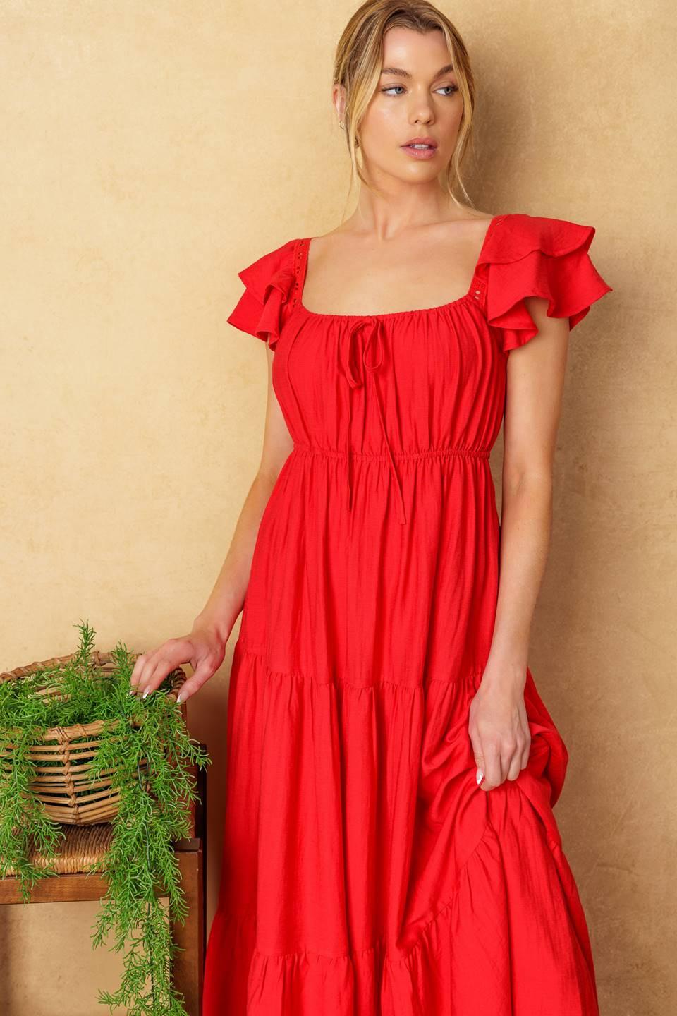 Get with It Woven Midi Dress in red, view 7 — Soul Flow Apparel