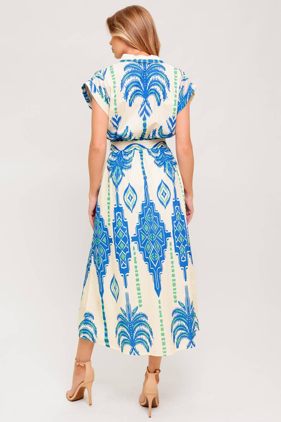 Softly Spoken Blue Woven Midi Dress in cream, view 7 — Soul Flow Apparel