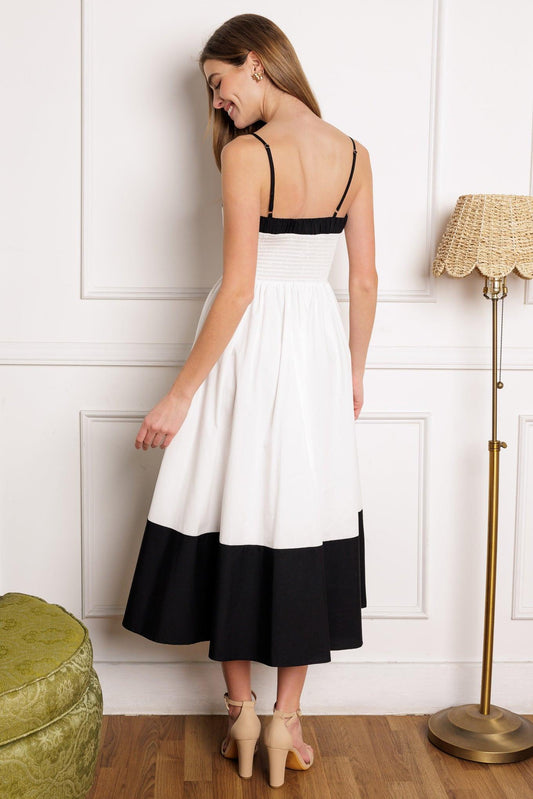 Island Heartbeat Woven Midi Dress in white black, view 7 — Soul Flow Apparel
