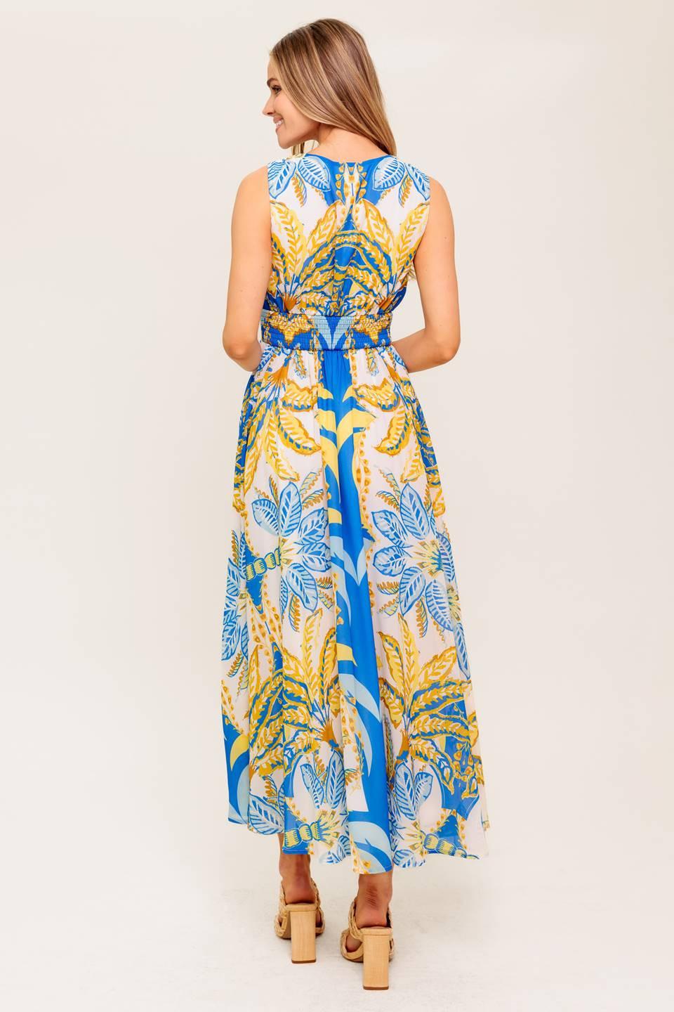 Soft Meadow Blue Woven Midi Dress, view 7 — Soul Flow Apparel