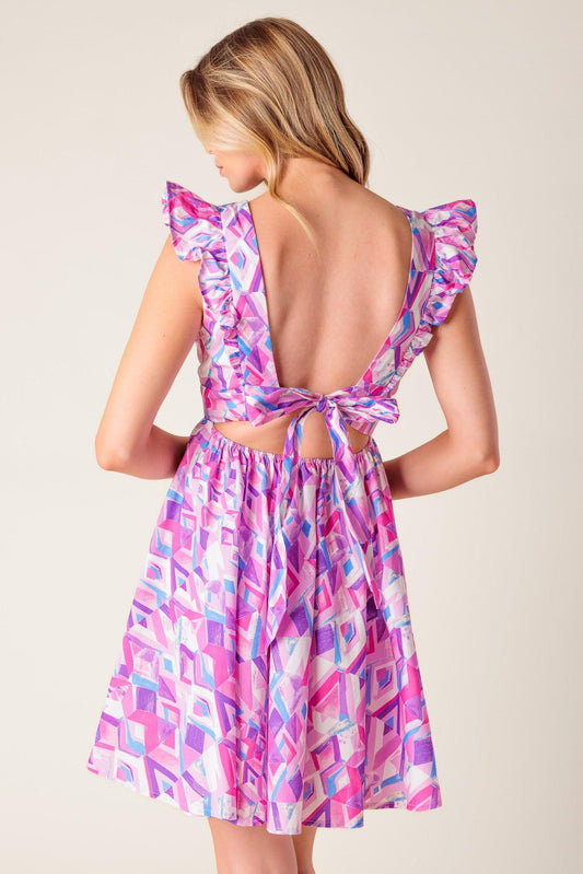 Better Without You Woven Mini Dress in pink blue, view 7 — Soul Flow Apparel