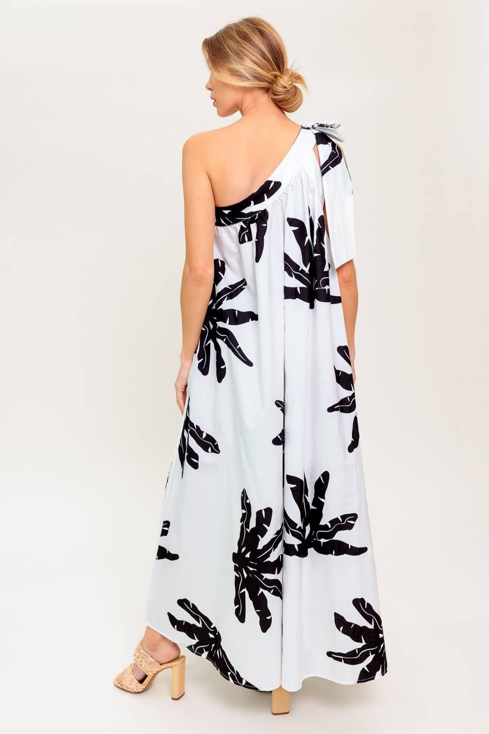 Sunset Serenade Woven Maxi Dress in white black, view 6 — Soul Flow Apparel