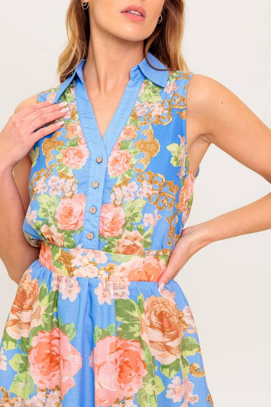 Lost in a Dream Woven Midi Dress in powder blue, view 4 — Soul Flow Apparel