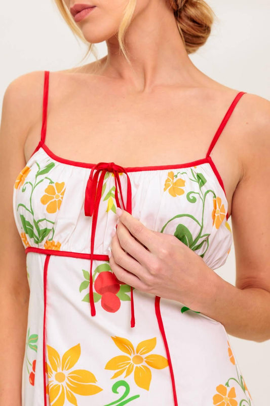Heart of Gold Woven Mini Dress in ivory red, view 3 — Soul Flow Apparel