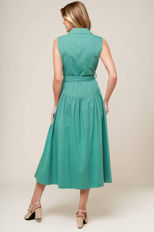 Wishing Well Teal Green Woven Midi Dress, view 4 — Soul Flow Apparel