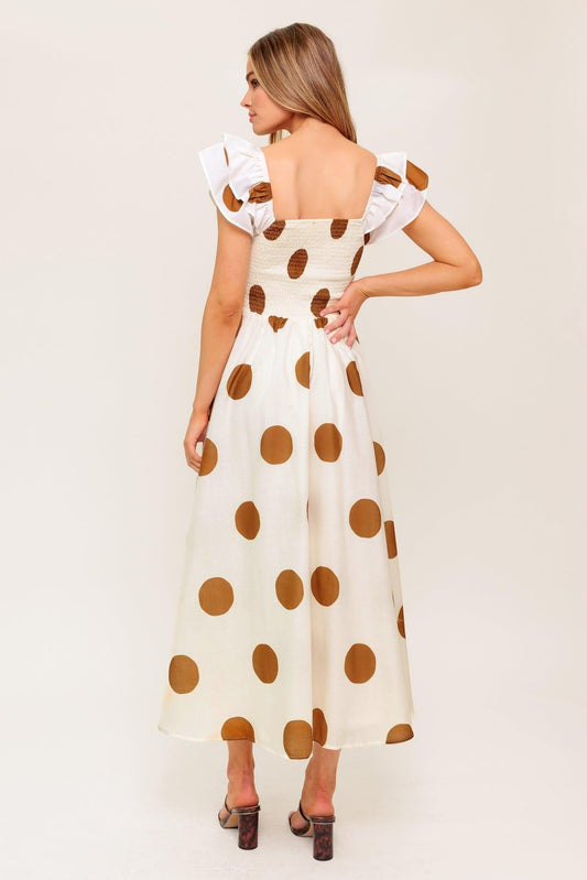 Mojito Mood Woven Midi Dress in ivory camel, view 7 — Soul Flow Apparel