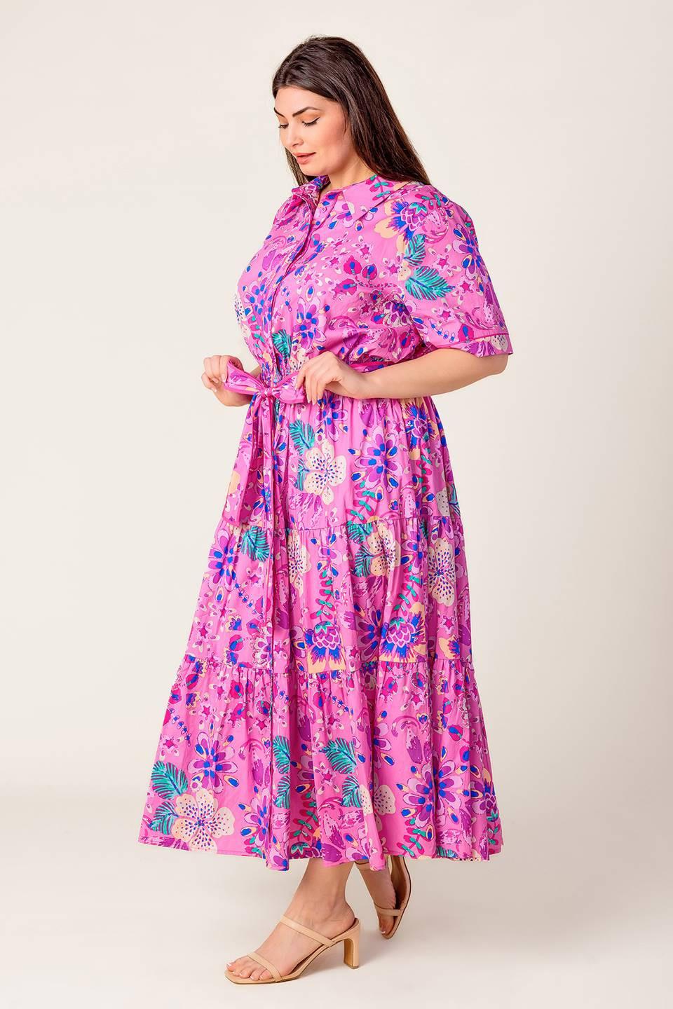 Celestial Skies Woven Midi Dress in pink purple, view 3 — Soul Flow Apparel
