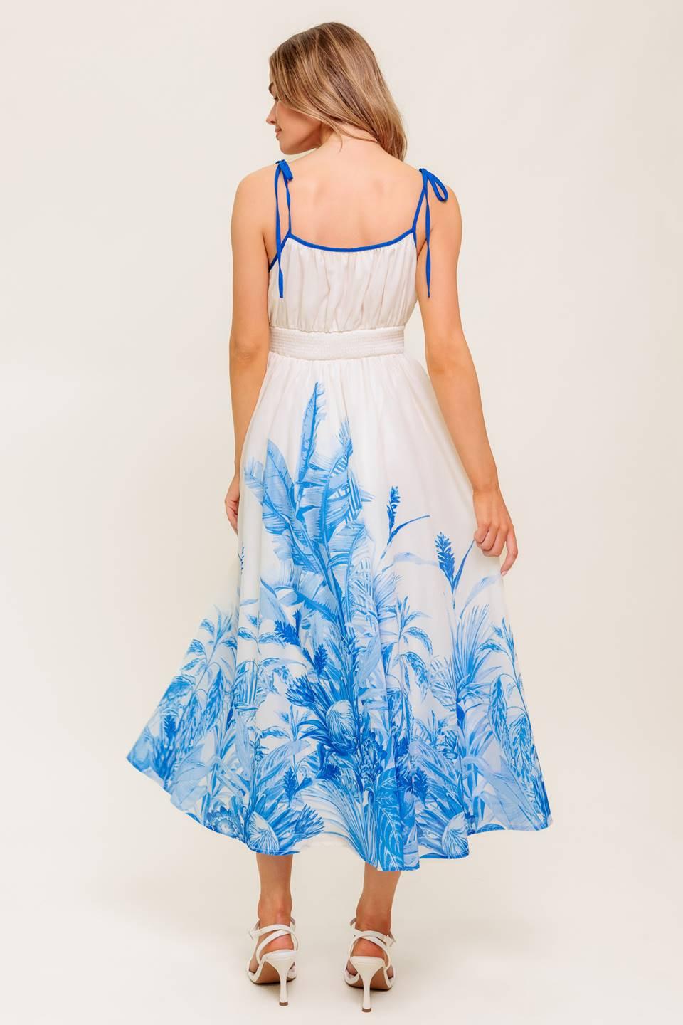 Garden Breeze Blue Woven Midi Dress in ivory, view 6 — Soul Flow Apparel