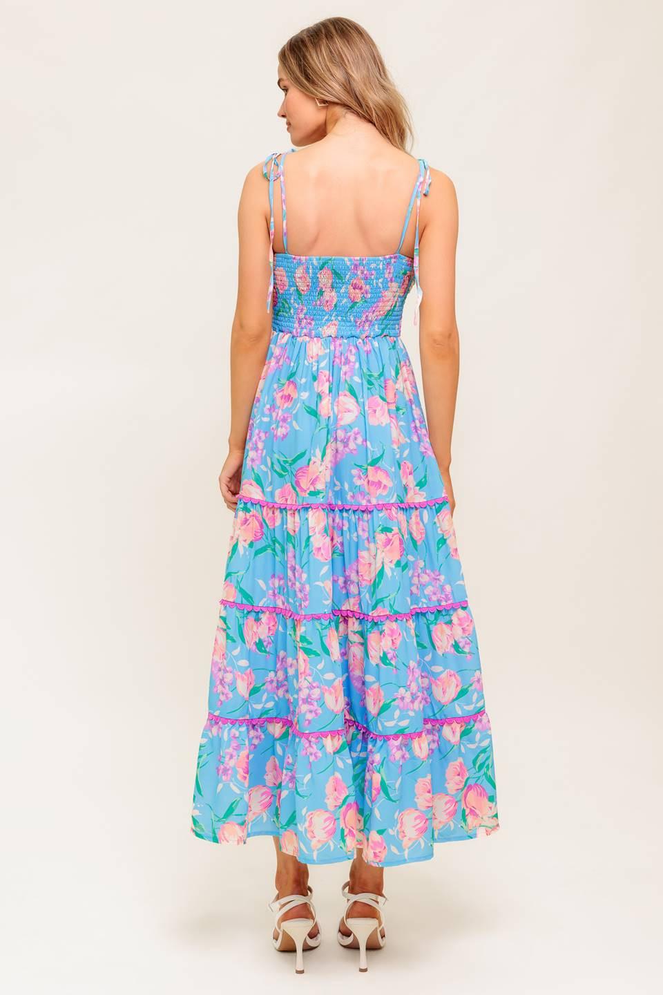 Soft Bloom Blue Woven Midi Dress in ivory, view 6 — Soul Flow Apparel