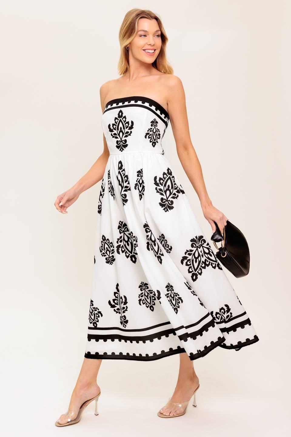 Mystic Twilight Woven Mdi Dress in ivory black, view 5 — Soul Flow Apparel