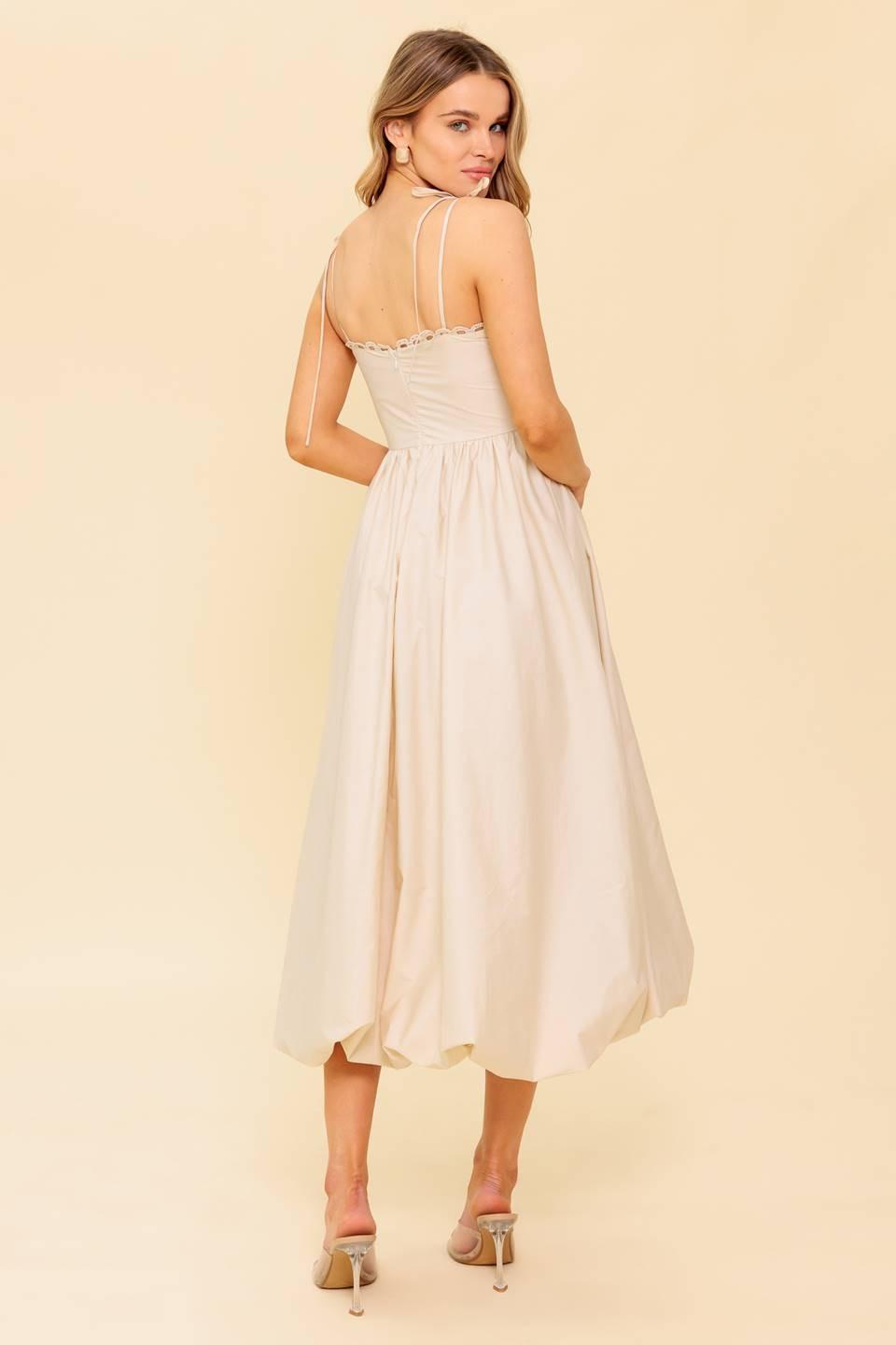 Regal Cutie Cream Woven Midi Dress, view 6 — Soul Flow Apparel