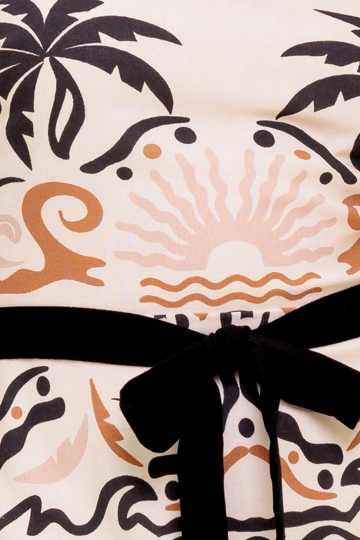Tropic Noir Woven Mini Dress in ivory black, fabric swatch — Soul Flow Apparel