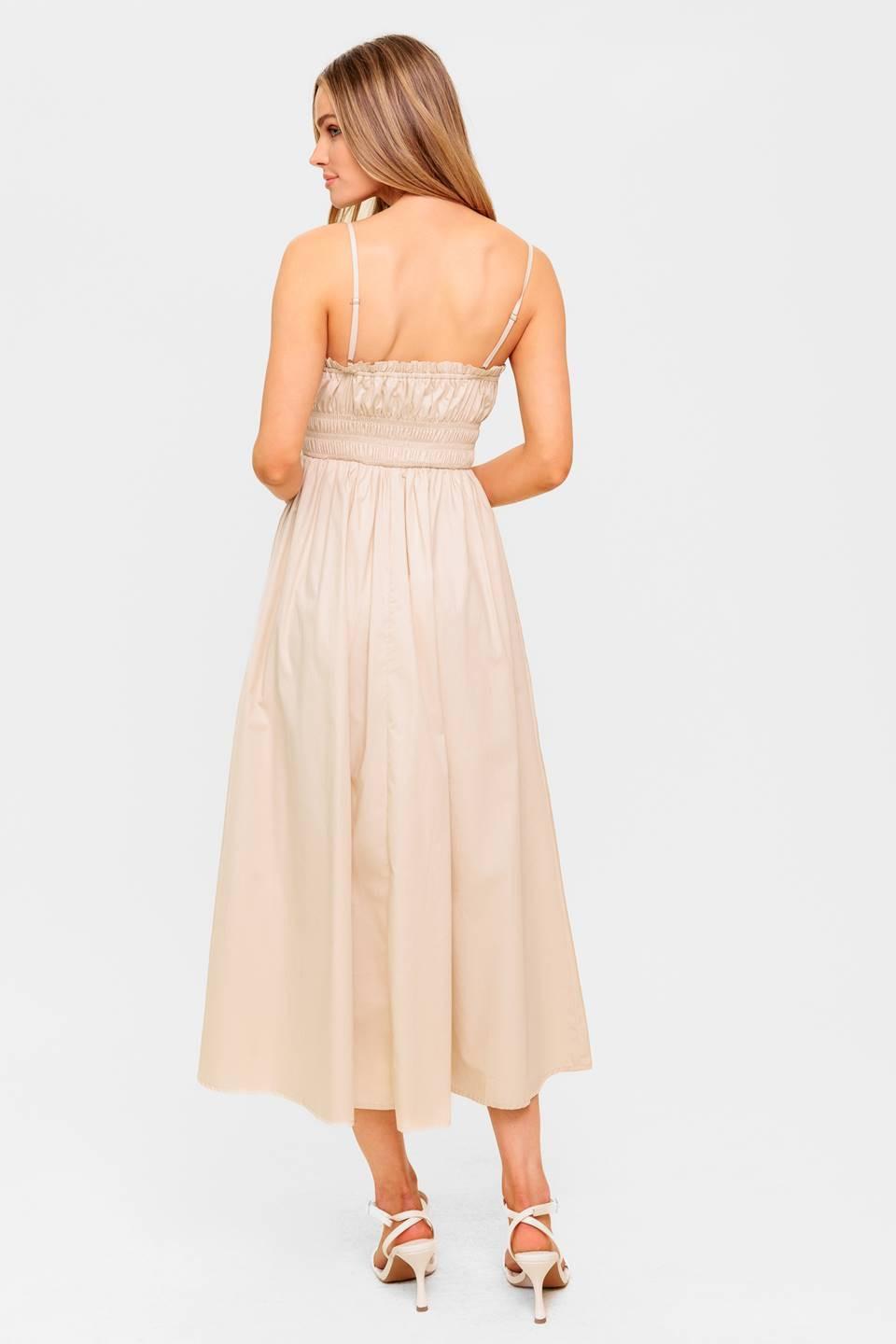 Honey Sunset Cream Woven Midi Dress, view 7 — Soul Flow Apparel
