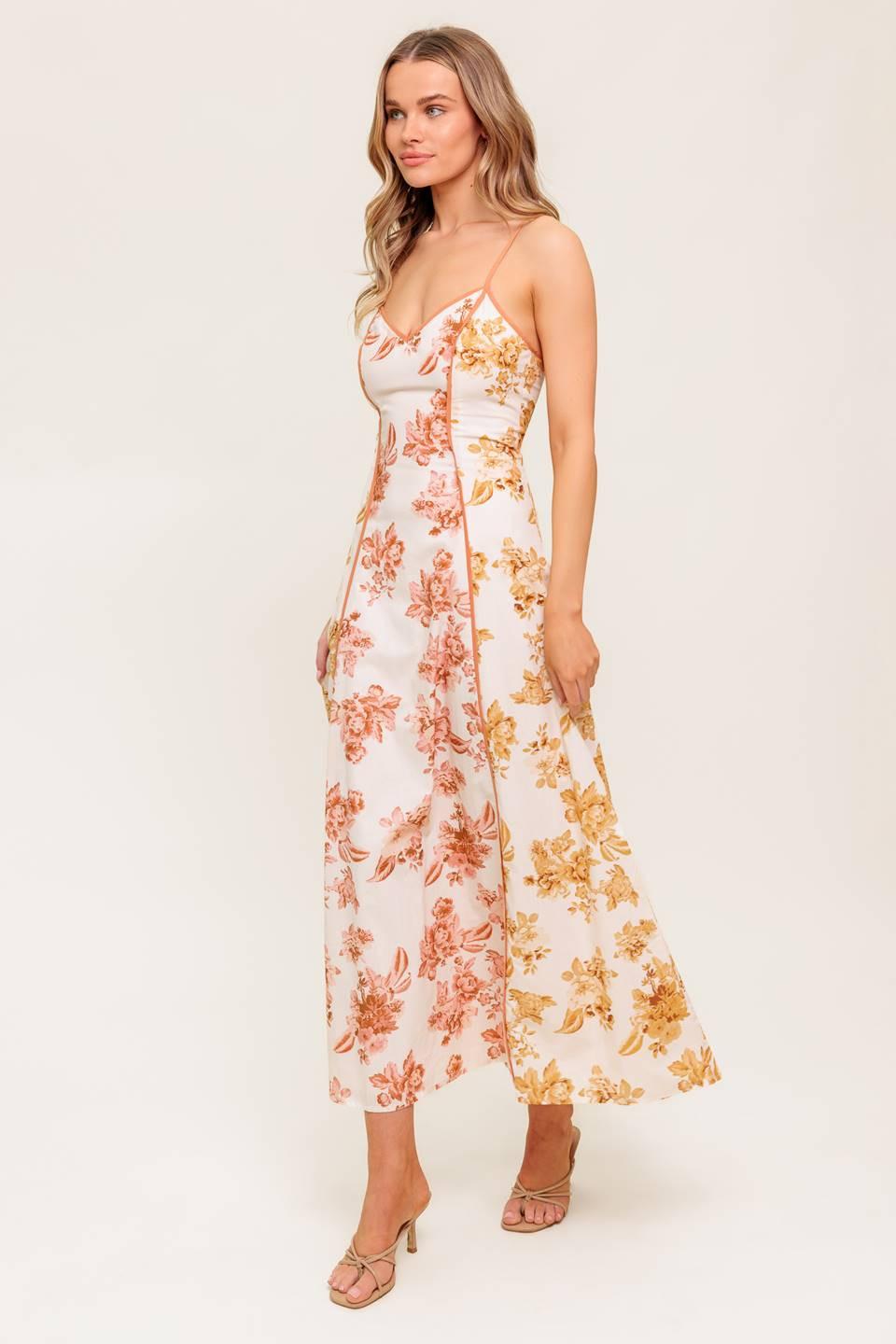 Sandstone Petal Woven Midi Dress in ivory mustard, view 6 — Soul Flow Apparel