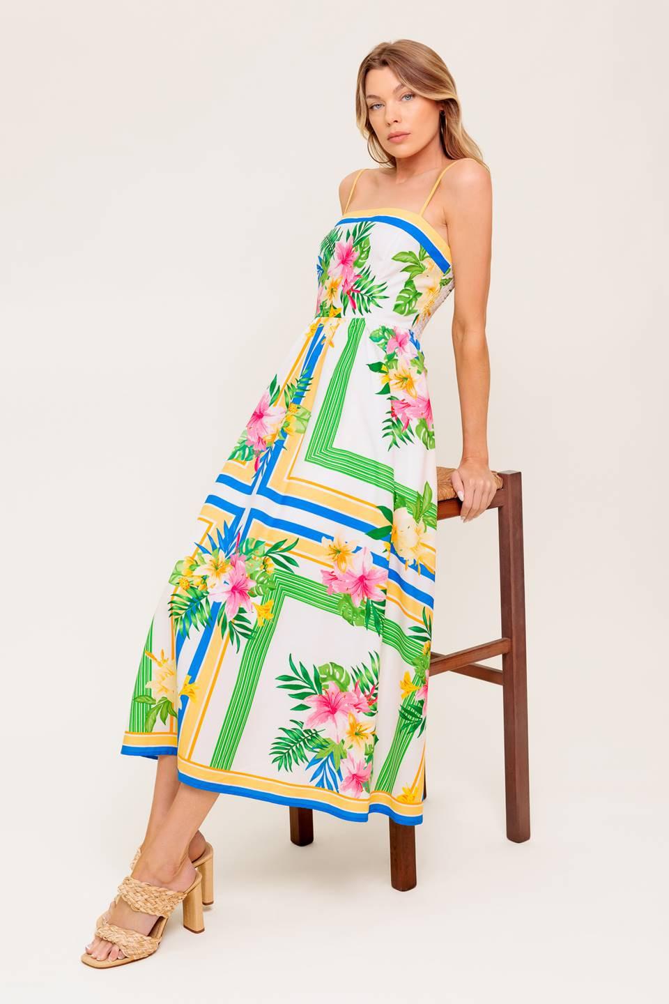 Floral Harmony Woven Midi Dress in ivory, view 7 — Soul Flow Apparel