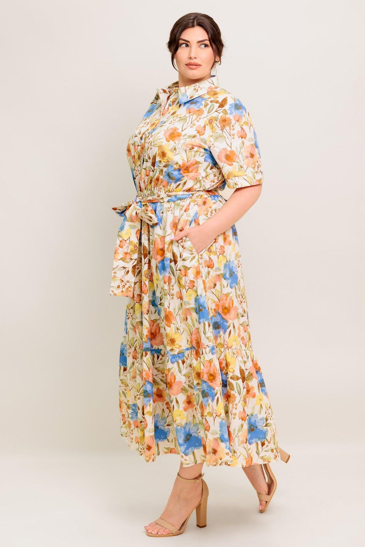 Hazel Dream Ivory Woven Midi Dress, view 6 — Soul Flow Apparel