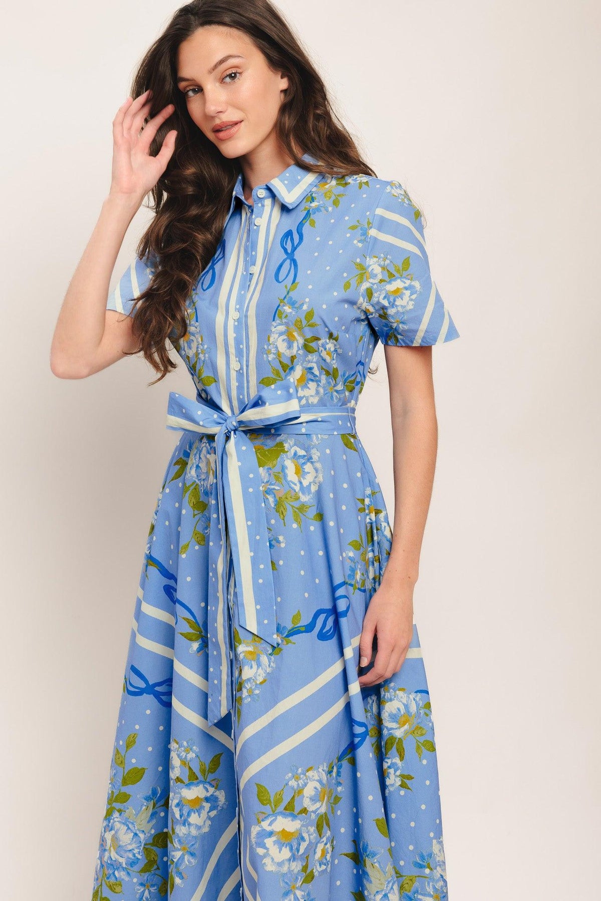 Sweet Sophisticate Woven Midi Dress in periwinkle, view 5 — Soul Flow Apparel