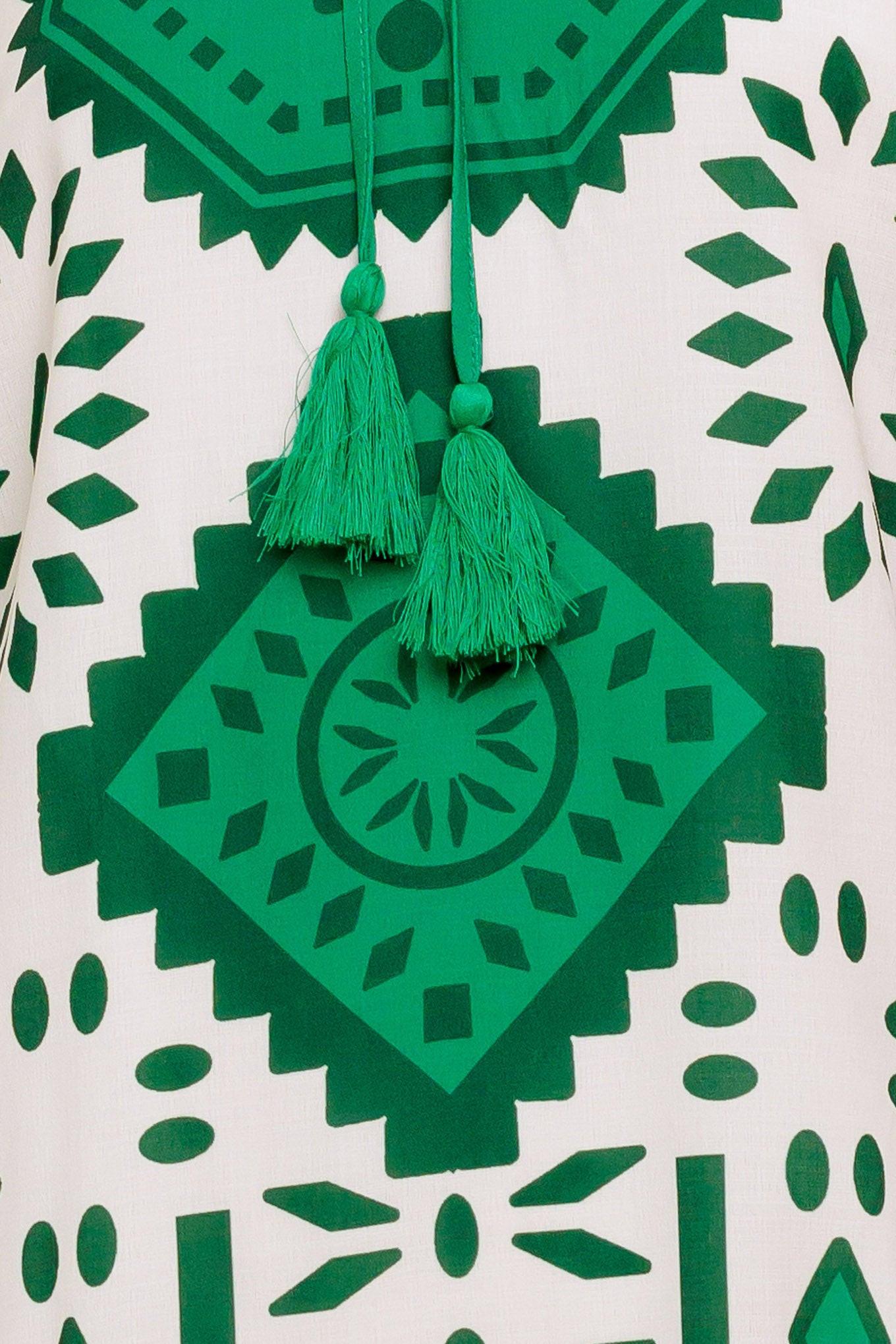 Emerald Terra Tunic Woven Mini Dress in ivory green, fabric swatch — Soul Flow Apparel