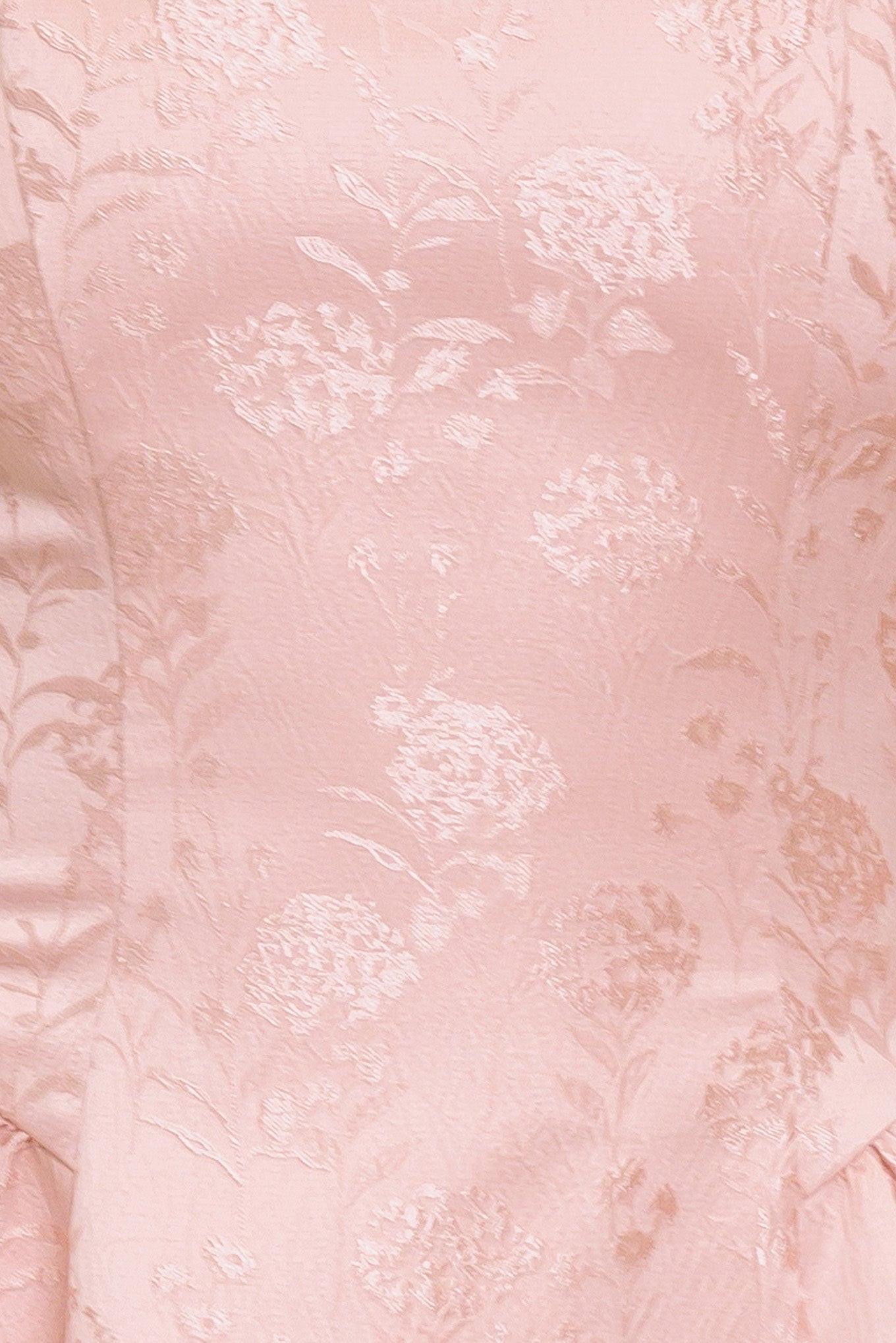 Sweet Bloom Woven Jacquard Satin Mini Dress in blush, fabric swatch — Soul Flow Apparel