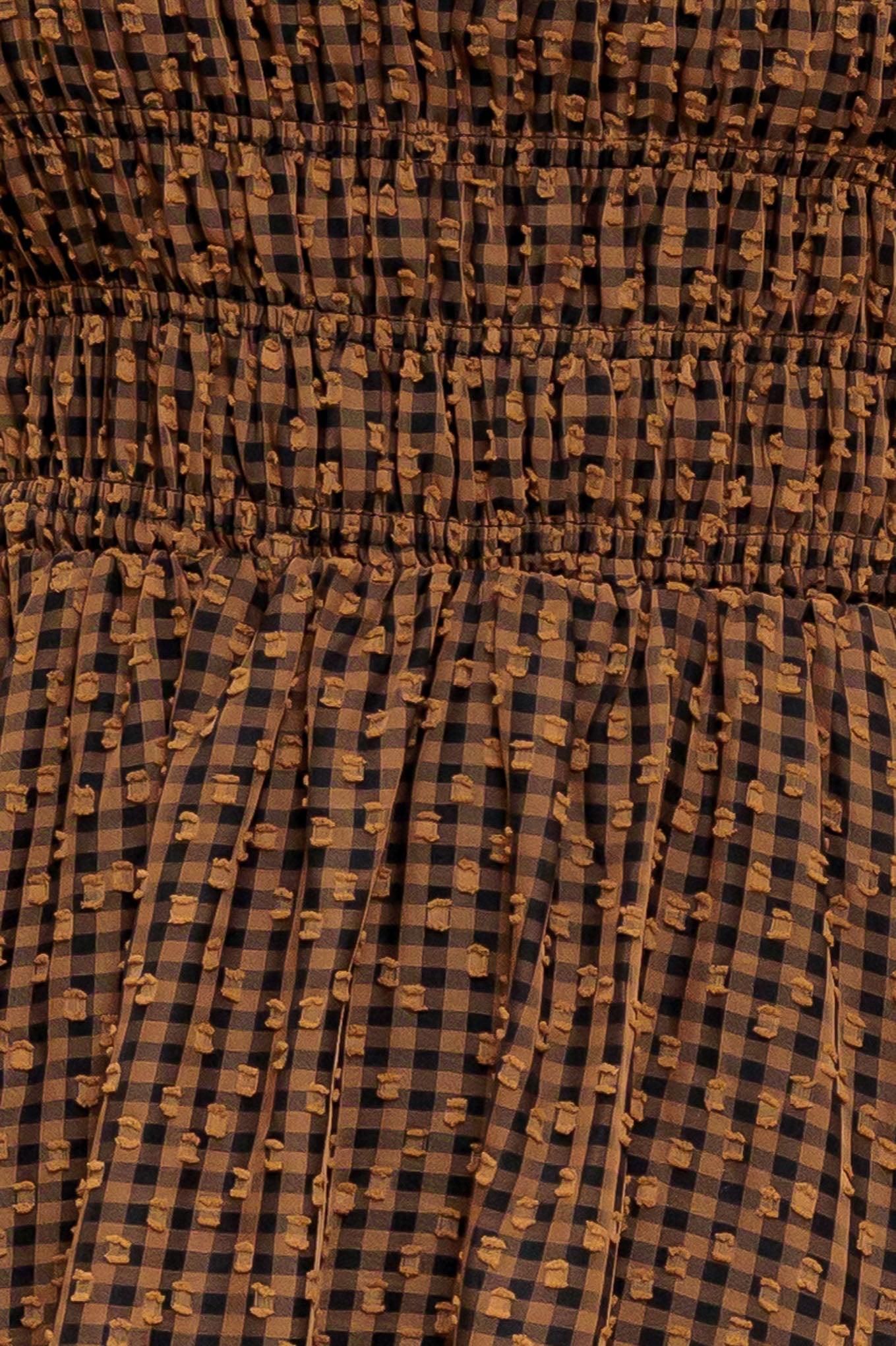 Checked Daydream Woven Midi Dress in brown, fabric swatch — Soul Flow Apparel