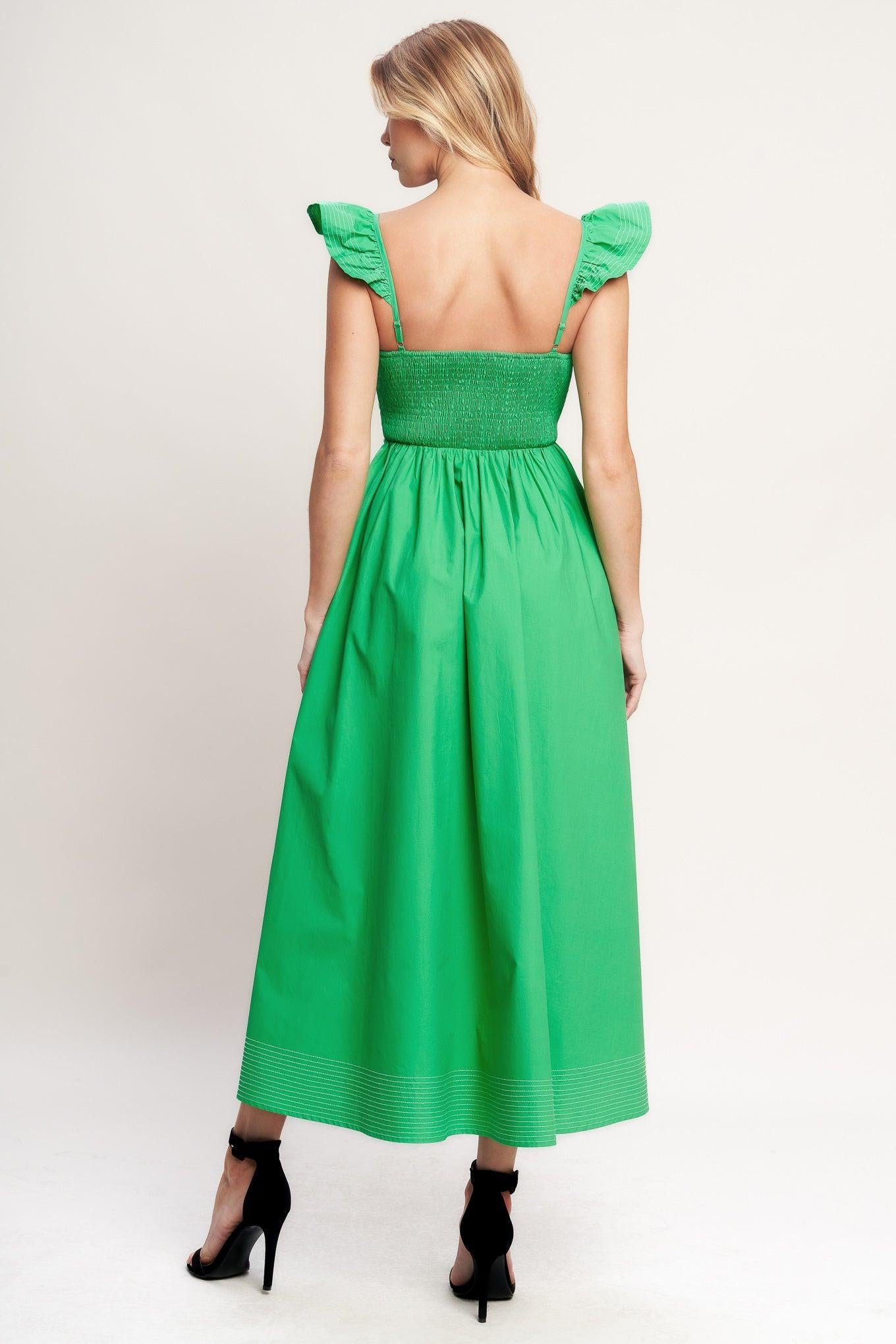 Beautifully Unexpected Woven Midi Dress in green, view 4 — Soul Flow Apparel