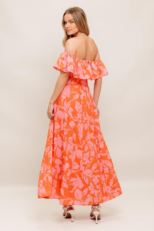 Citrus Garden Woven Midi Dress in orange, view 6 — Soul Flow Apparel