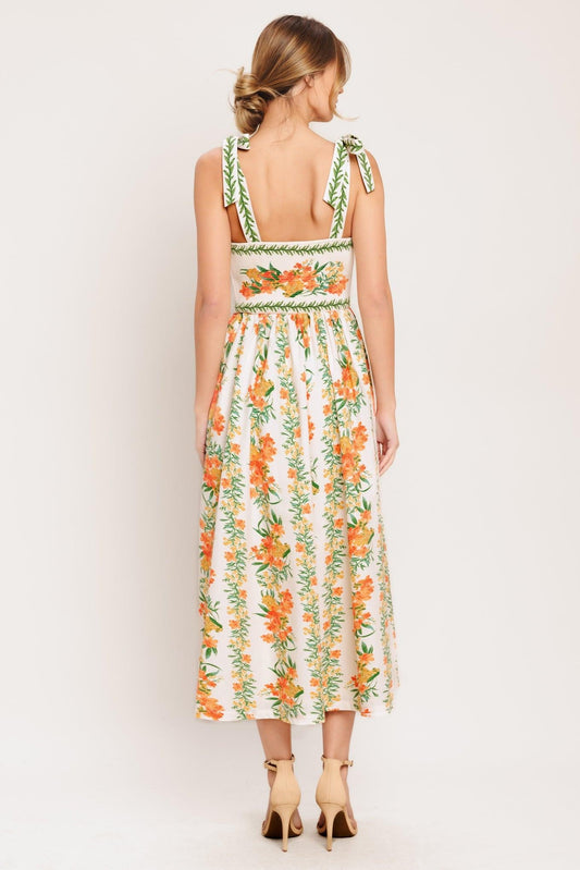 Marigold Breeze Woven Midi Dress in ivory multi floral, view 7 — Soul Flow Apparel