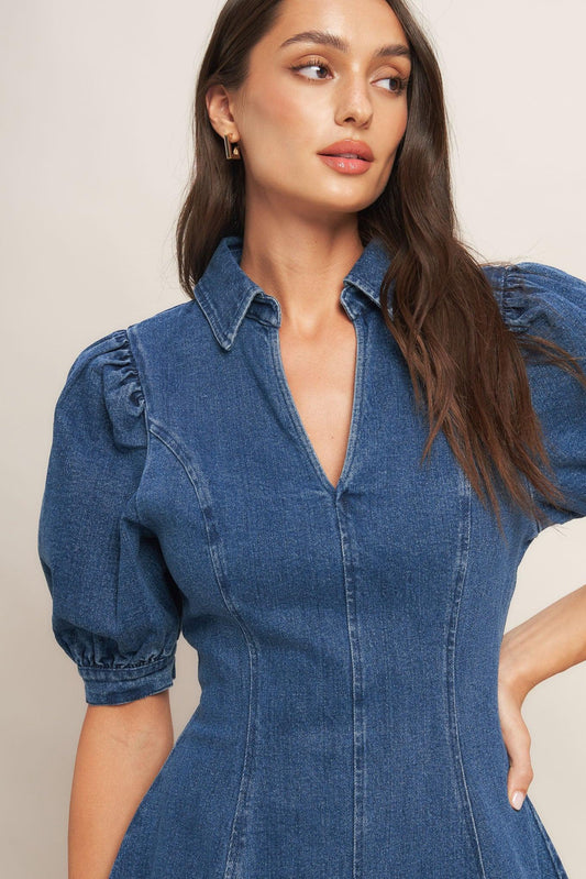 Westwood Charm Denim Mini Dress in medium indigo, view 5 — Soul Flow Apparel