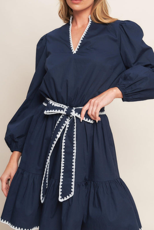 Urban Noir Navy Woven Mini Dress, view 6 — Soul Flow Apparel