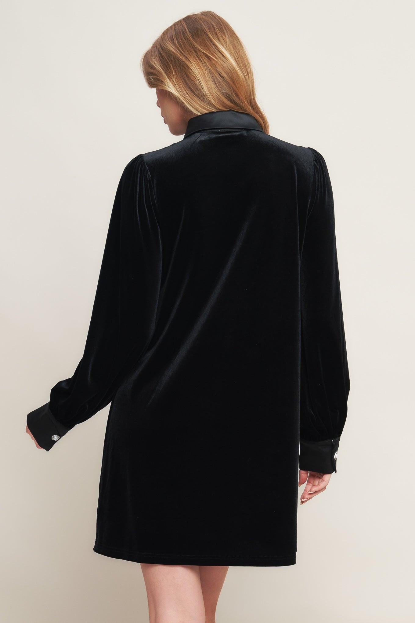 Velvet Power Black Mini Dress, view 5 — Soul Flow Apparel