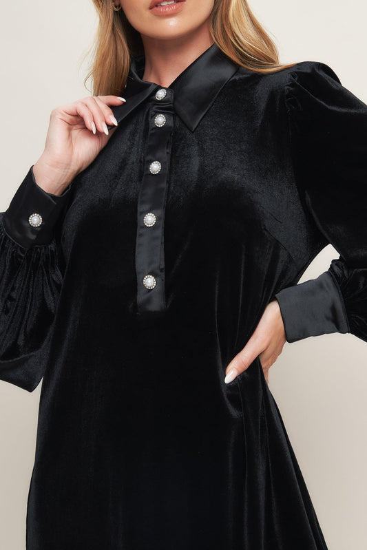 Velvet Power Black Mini Dress, view 6 — Soul Flow Apparel