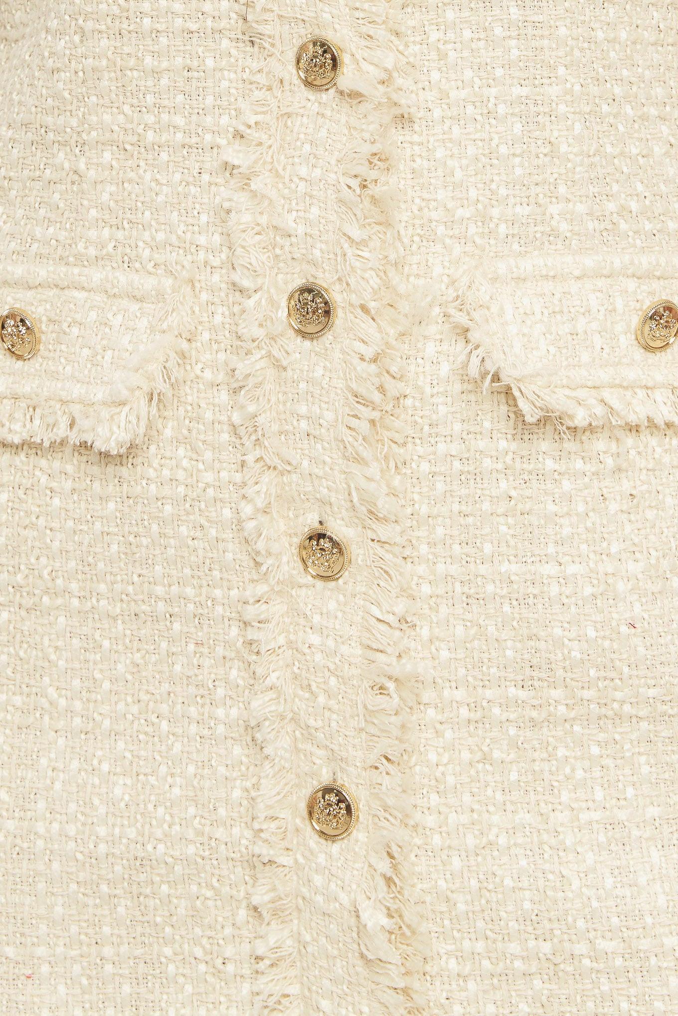 Bouclé Affair Tweed Mini Dress in cream, fabric swatch — Soul Flow Apparel
