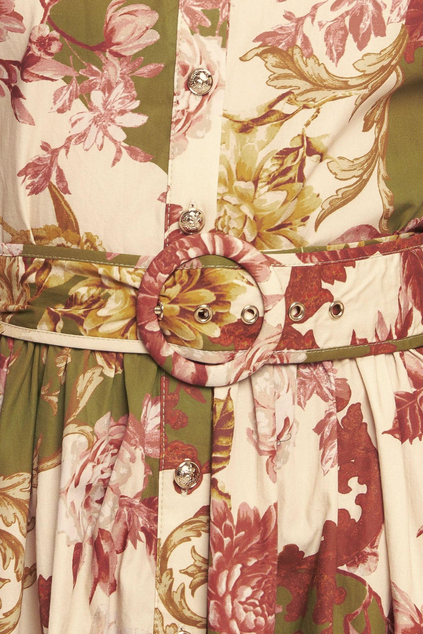 Country Romance Woven Midi Dress in taupe olive, fabric swatch — Soul Flow Apparel