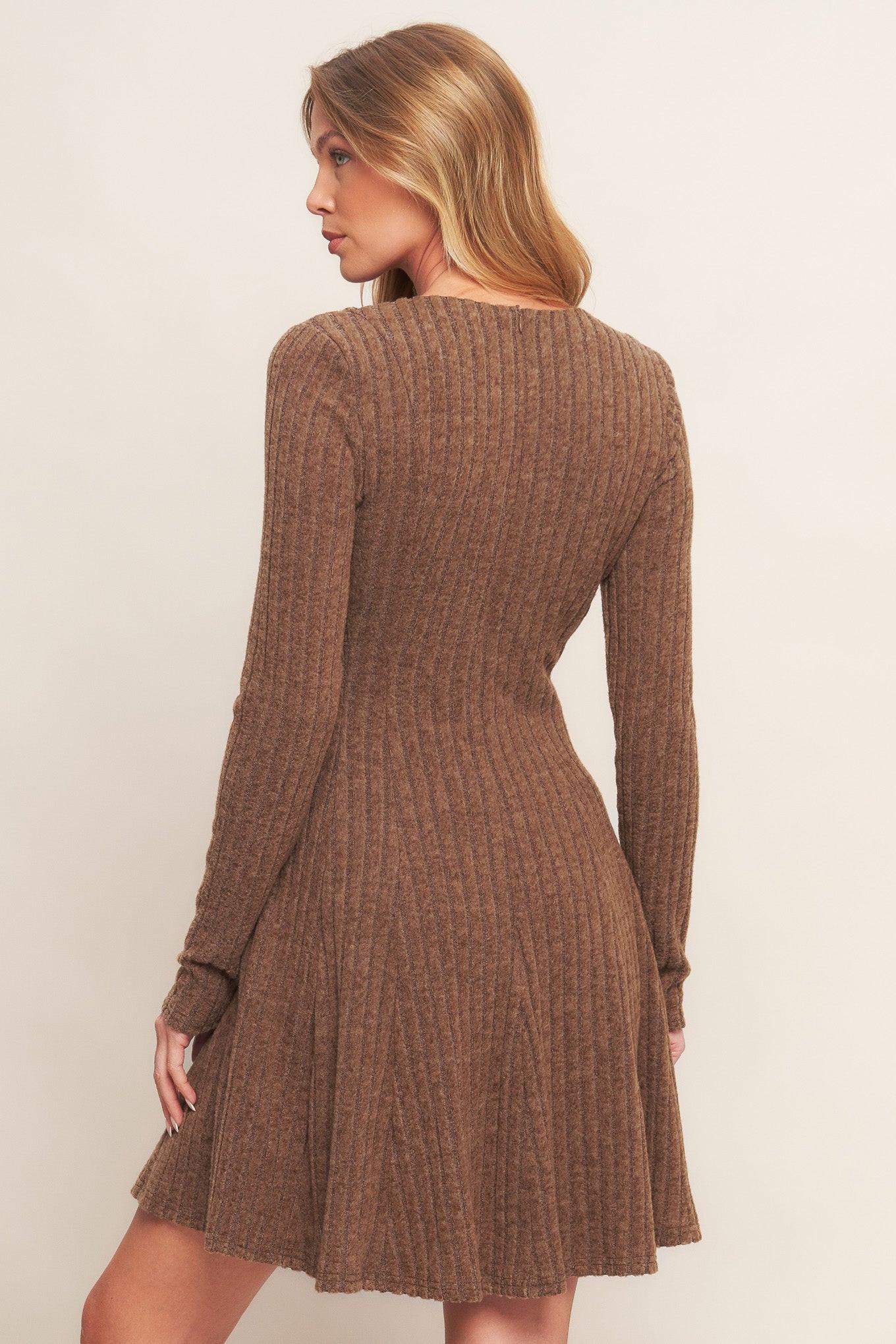 Autumn Coffee Brown Knit Mini Dress, view 6 — Soul Flow Apparel
