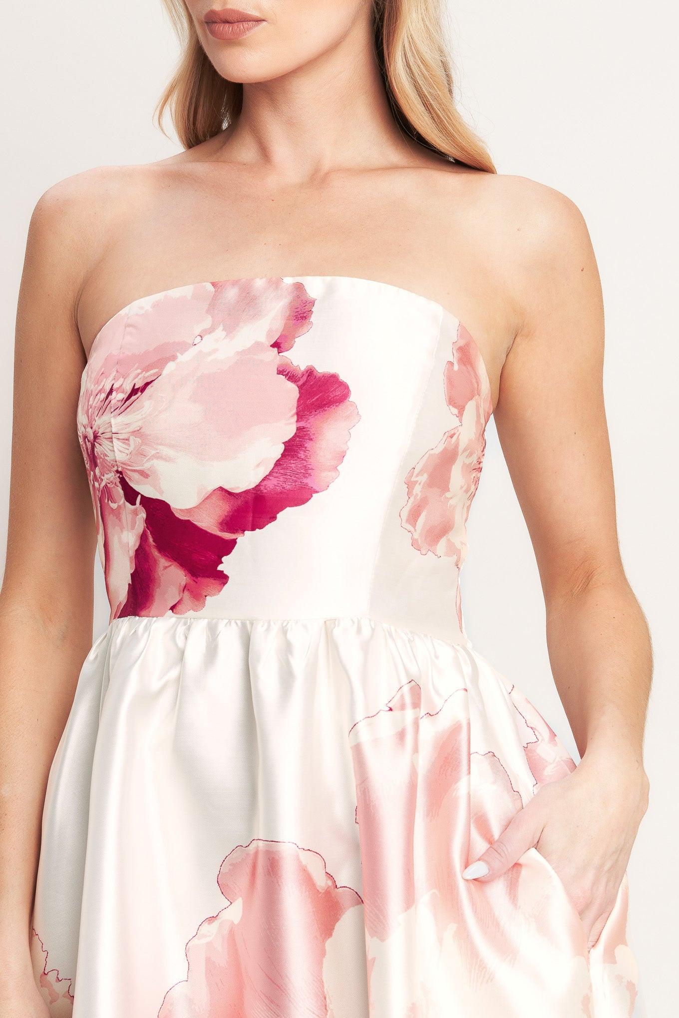 Luxe Peony Woven Maxi Dress in ivory coral, view 6 — Soul Flow Apparel