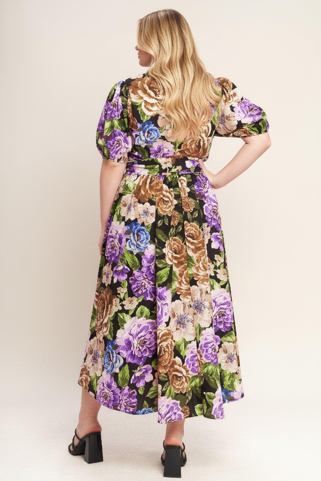 Vivid Heritage Woven Midi Dress in black, view 5 — Soul Flow Apparel
