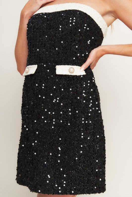 Midnight Glam Sequin Mini Dress in black, view 7 — Soul Flow Apparel
