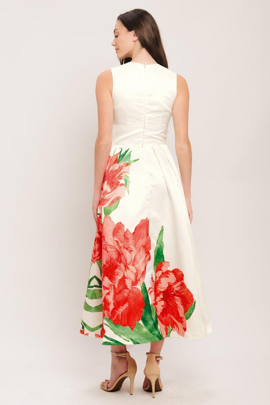 Romance Edit Woven Midi Dress in ivory, view 2 — Soul Flow Apparel