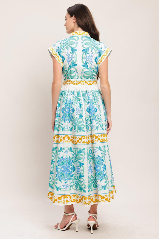 Blue Regalia Woven Midi Dress in off-white green, view 4 — Soul Flow Apparel