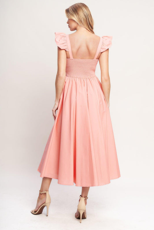 Blushed with Love Woven Midi Dress in dusty pink, view 4 — Soul Flow Apparel