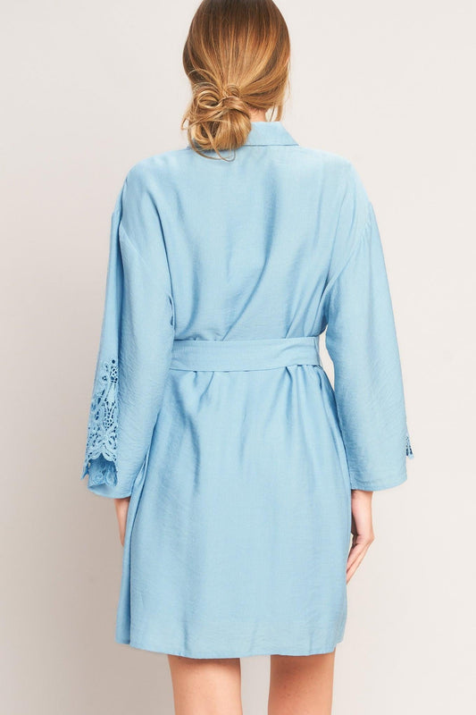 Azure Coast Woven Mini Dress in light blue, view 2 — Soul Flow Apparel