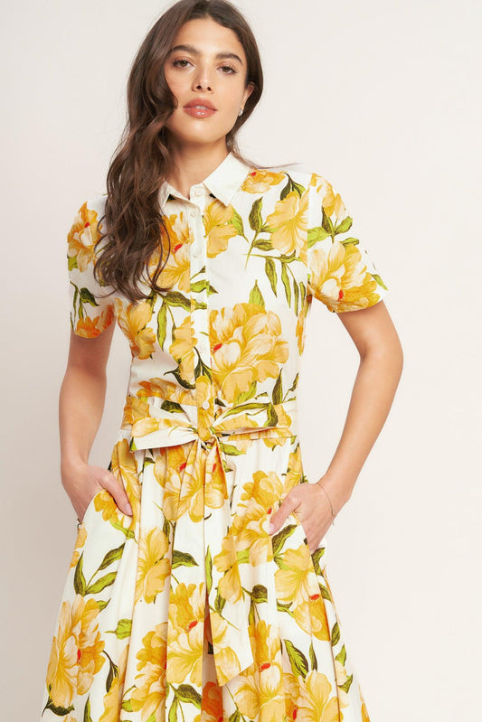 Uplifting Palette Woven Midi Dress in ivory yellow, view 5 — Soul Flow Apparel