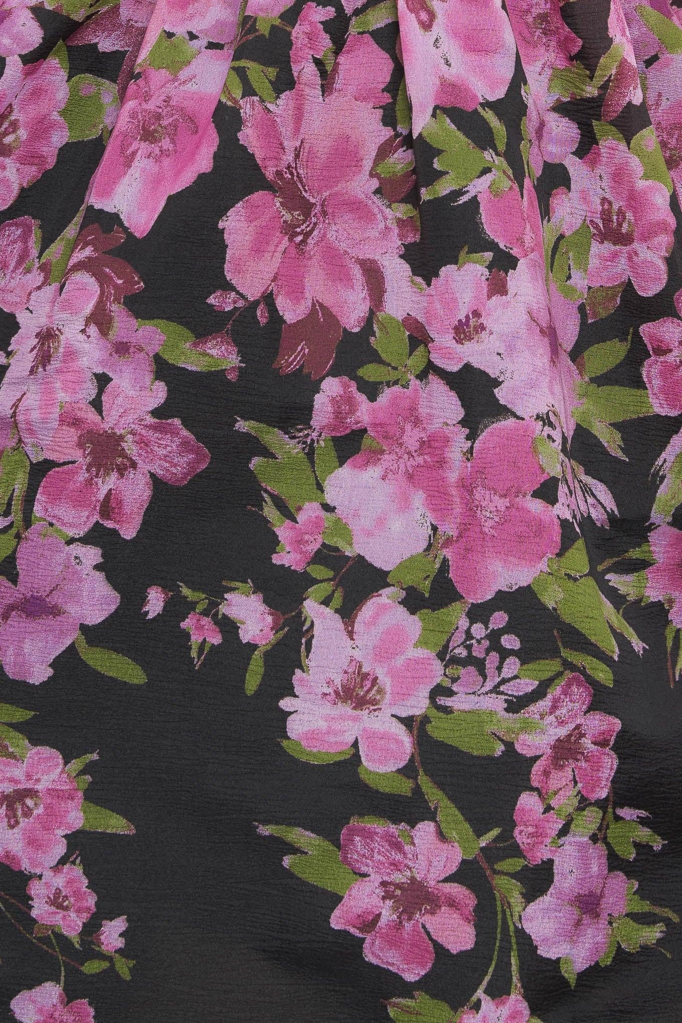 Nightfall Blossom Woven Midi Dress in black, fabric swatch — Soul Flow Apparel