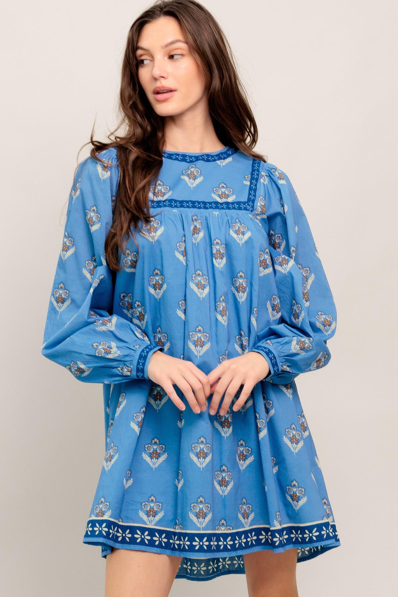 Effortlessly Yours Woven Mini Dress in blue, view 7 — Soul Flow Apparel