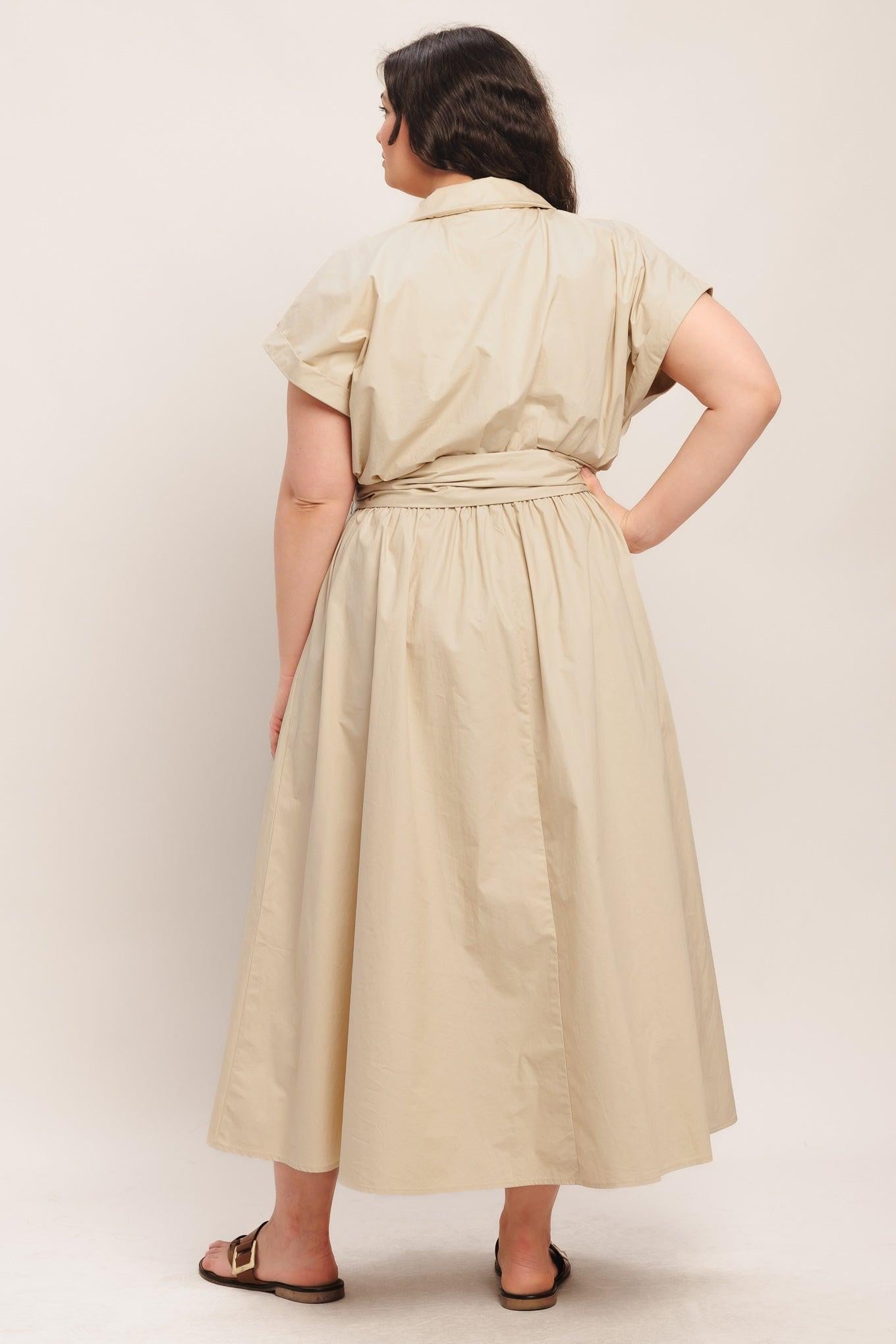 Bare Elegance Woven Midi Dress in taupe, view 12 — Soul Flow Apparel