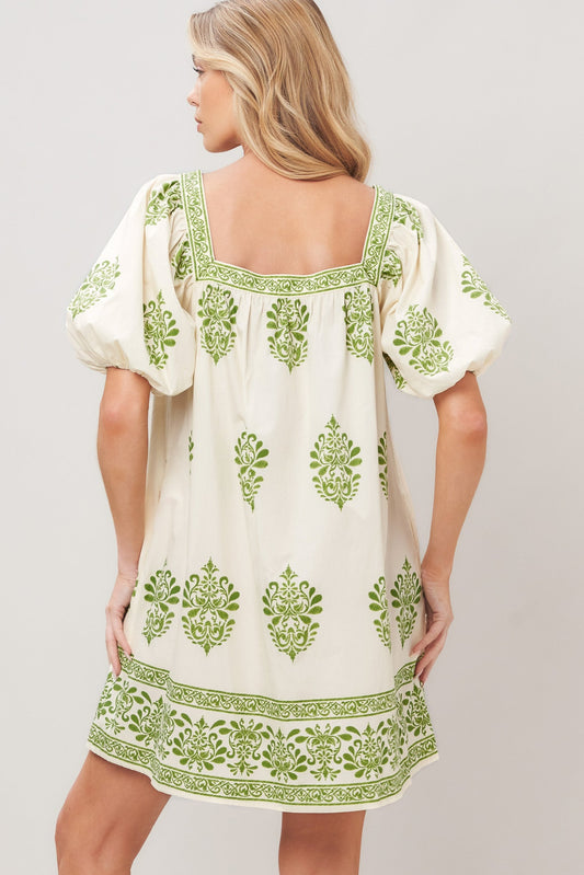 Sweet Meadow Woven Mini Dress in ivory green, view 4 — Soul Flow Apparel