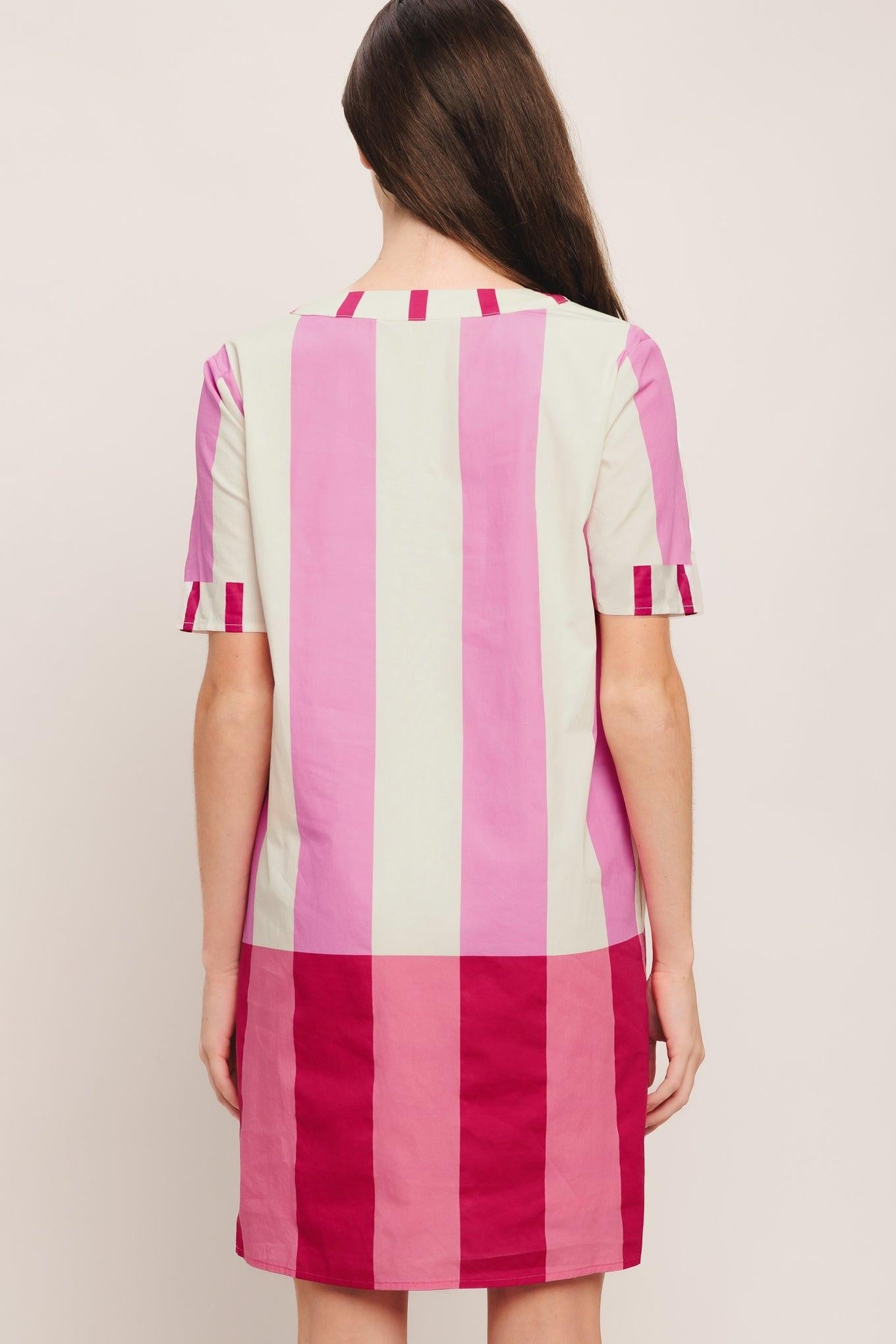 Fresh Pink Woven Mini Dress in ivory multi, view 6 — Soul Flow Apparel
