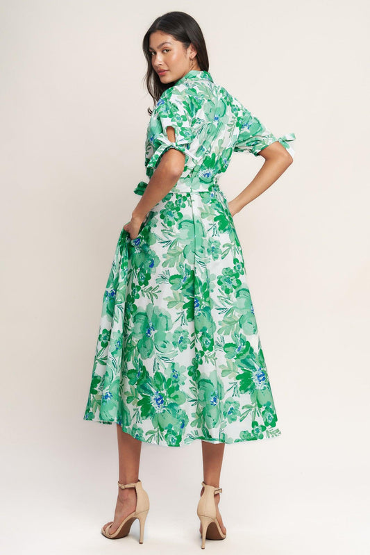 Simply in Bloom Woven Midi Shirt Dress in ivory green, view 4 — Soul Flow Apparel