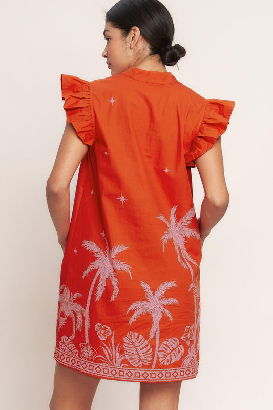 Island State of Mind Woven Mini Dress in tomato red, view 5 — Soul Flow Apparel