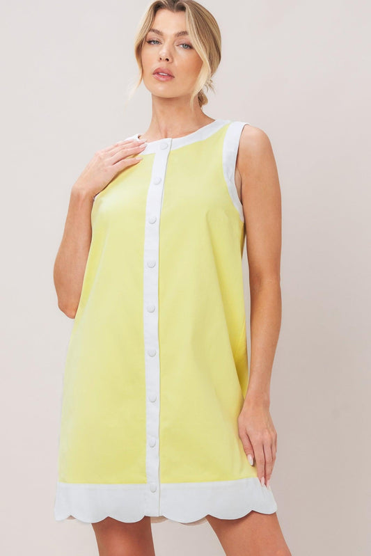Barbie Shift Woven Mini Dress in light yellow, view 2 — Soul Flow Apparel